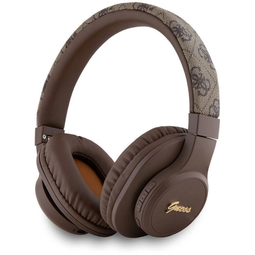 Guess Orjinal Lisanslı PU 4G Desenli Metal Yazı Logolu Tone On Tone Kulak Üstü Bluetooth Kulaklık - Kahverengi
