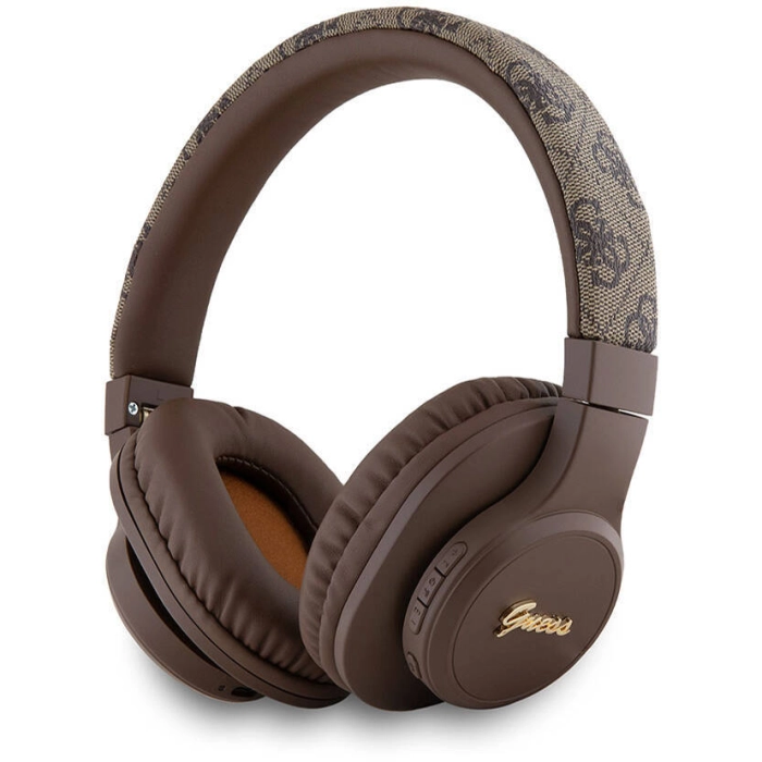 Guess Orjinal Lisanslı PU 4G Desenli Metal Yazı Logolu Tone On Tone Kulak Üstü Bluetooth Kulaklık - Kahverengi