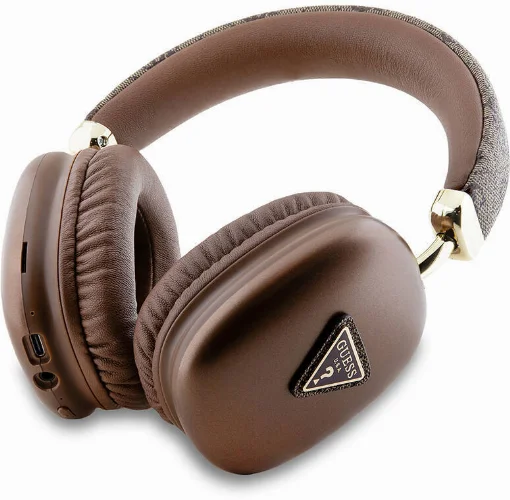 Guess Orjinal Lisanslı PU 4G Desenli Üçgen Logolu Kulak Üstü Bluetooth Kulaklık - Kahverengi