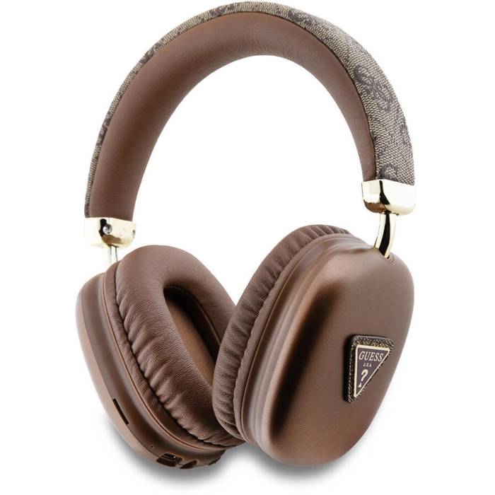 Guess Orjinal Lisanslı PU 4G Desenli Üçgen Logolu Kulak Üstü Bluetooth Kulaklık - Kahverengi