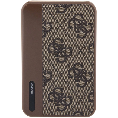 Guess Orjinal Lisanslı PU Deri 4G Desenli Metal Yazı Logolu Powerbank 5000mAh - Siyah