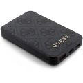 Guess Orjinal Lisanslı PU Deri 4G Desenli Metal Yazı Logolu Powerbank 5000mAh - Siyah