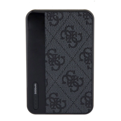 Guess Orjinal Lisanslı PU Deri 4G Desenli Metal Yazı Logolu Powerbank 5000mAh - Siyah