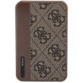 Guess Orjinal Lisanslı PU Deri 4G Desenli Metal Yazı Logolu Powerbank 5000mAh - Kahverengi