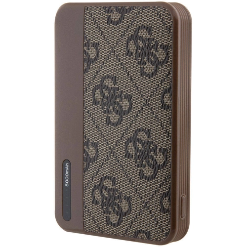 Guess Orjinal Lisanslı PU Deri 4G Desenli Metal Yazı Logolu Powerbank 5000mAh - Kahverengi