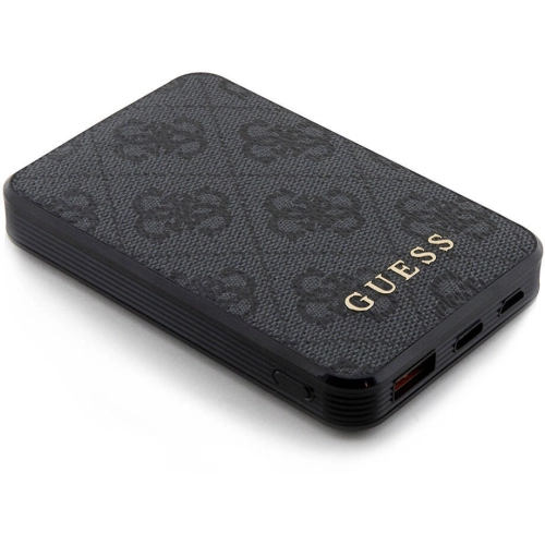 Guess Orjinal Lisanslı PU Deri 4G Desenli Metal Yazı Logolu Powerbank 5000mAh - Kahverengi