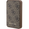 Guess Orjinal Lisanslı PU Deri 4G Desenli Metal Yazı Logolu Powerbank 5000mAh - Kahverengi