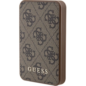 Guess Orjinal Lisanslı PU Deri 4G Desenli Metal Yazı Logolu Powerbank 5000mAh - Kahverengi