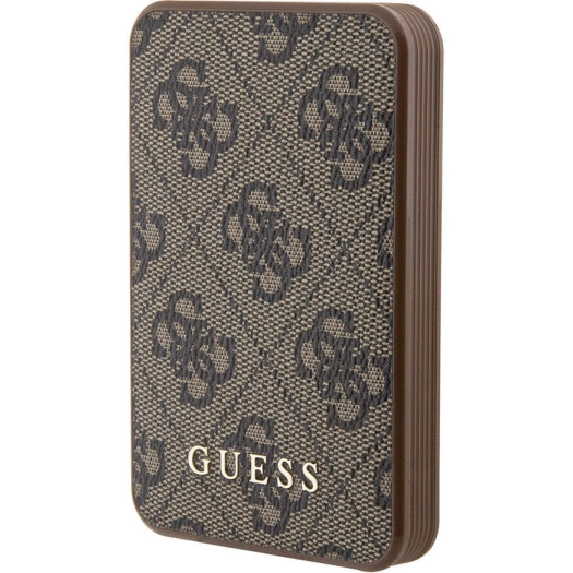 Guess Orjinal Lisanslı PU Deri 4G Desenli Metal Yazı Logolu Powerbank 5000mAh - Kahverengi
