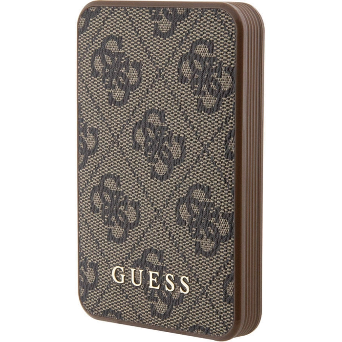 Guess Orjinal Lisanslı PU Deri 4G Desenli Metal Yazı Logolu Powerbank 5000mAh - Kahverengi