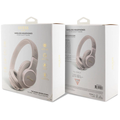 Guess Orjinal Lisanslı Script Gold Serisi Metal Yazı Logolu 4G Desenli Bluetooth Kulaklık - Pembe