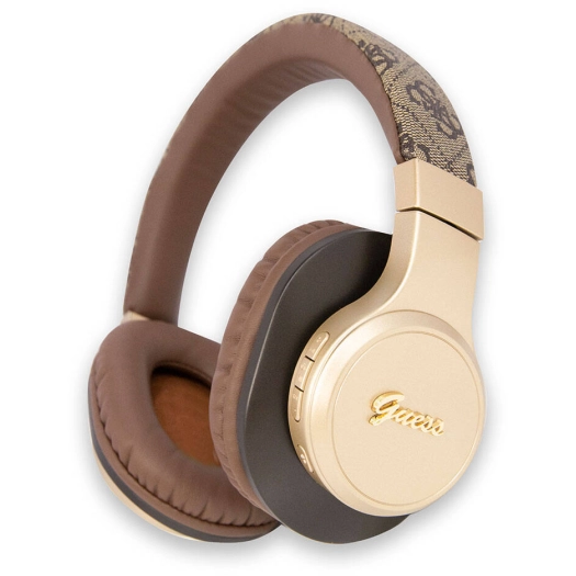 Guess Orjinal Lisanslı Script Gold Serisi Metal Yazı Logolu 4G Desenli Bluetooth Kulaklık - Kahverengi