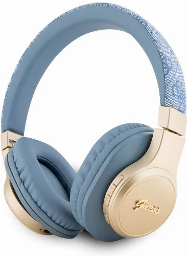 Guess Orjinal Lisanslı Script Gold Serisi Metal Yazı Logolu 4G Desenli Bluetooth Kulaklık - Mavi
