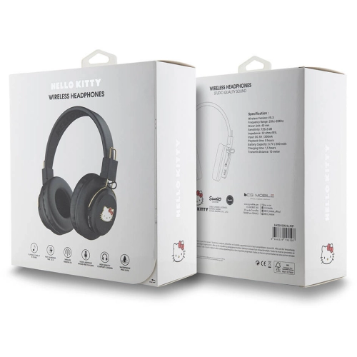 Hello Kitty Orjinal Lisanslı Ayarlanabilir Metal Kitty Logolu Yuvarlak Bluetooth 5.3 Kulaklık - Siyah