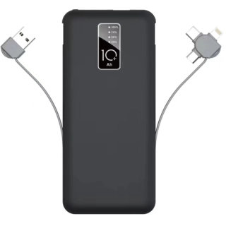 Hızlı Şarj Led Göstergeli Zore PW-05 Micro Lightning Type-C Kablolu Taşınabilir Powerbank 10000mAh - Siyah