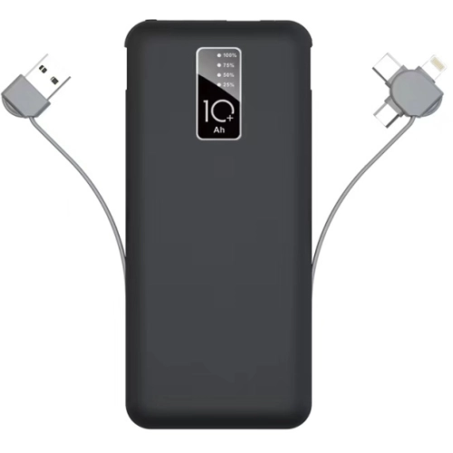 Hızlı Şarj Led Göstergeli Zore PW-05 Micro Lightning Type-C Kablolu Taşınabilir Powerbank 10000mAh - Siyah