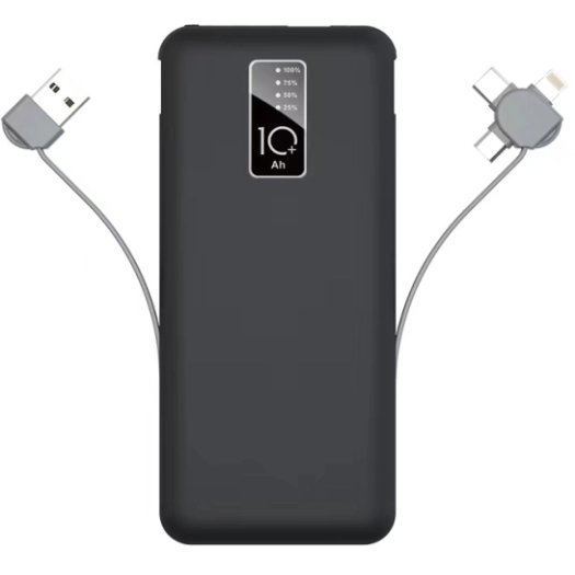 Hızlı Şarj Led Göstergeli Zore PW-05 Micro Lightning Type-C Kablolu Taşınabilir Powerbank 10000mAh - Siyah