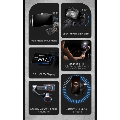 Hohem iSteady M6 3 Eksenli El Tipi AI Yapay Zeka Görüş Sensörlü Gimbal Stabilizatör - Siyah