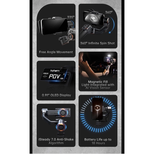 Hohem iSteady M6 3 Eksenli El Tipi AI Yapay Zeka Görüş Sensörlü Gimbal Stabilizatör - Siyah