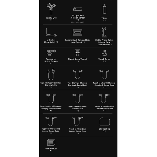 Hohem iSteady MT2 3 Eksenli El Tipi AI Yapay Zeka Görüş Sensörlü Kamera Gimbal Stabilizatör - Siyah