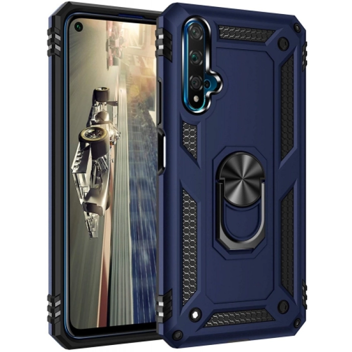 Honor 20 Kılıf Silikon Zırhlı Standlı Yüzüklü Mıknatıslı Tank Kapak - Lacivert