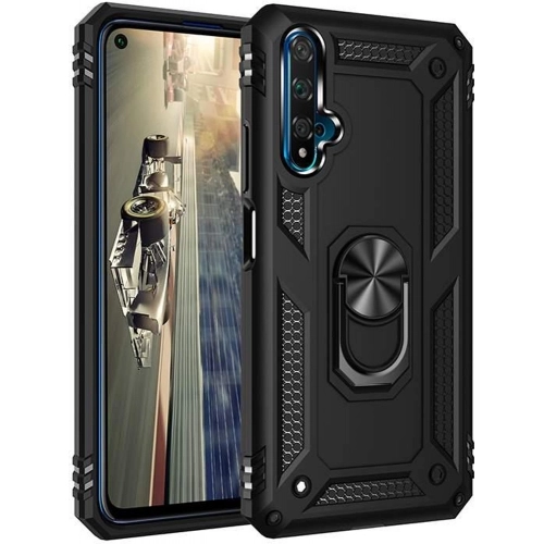 Honor 20 Kılıf Silikon Zırhlı Standlı Yüzüklü Mıknatıslı Tank Kapak - Siyah