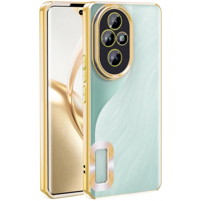 Honor 200 Kılıf Kamera Lens Korumalı Şeffaf Renkli Logo Gösteren Parlak Kapak - Gold