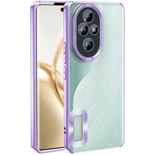 Honor 200 Kılıf Kamera Lens Korumalı Şeffaf Renkli Logo Gösteren Parlak Kapak - Lila