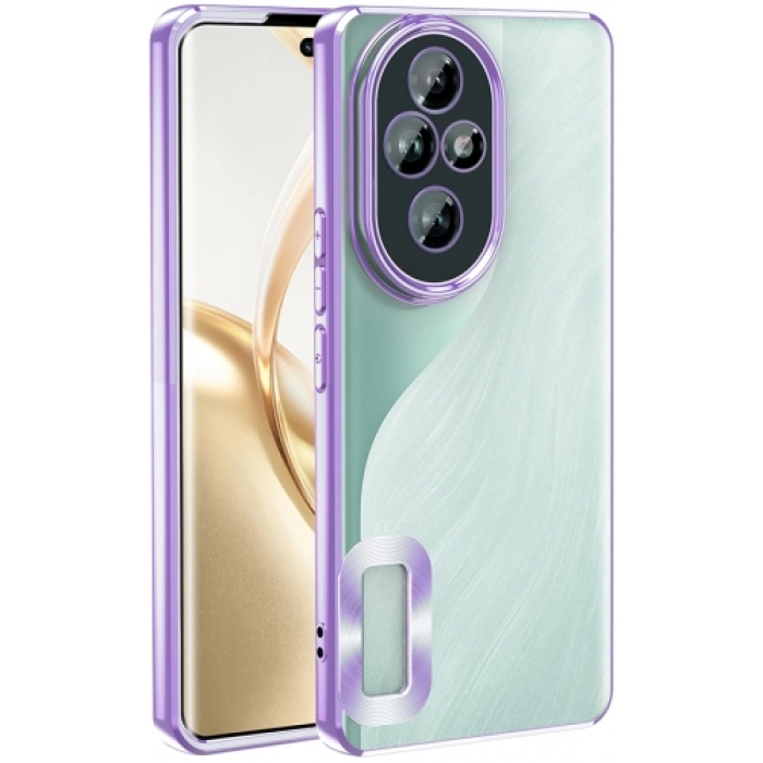 Honor 200 Kılıf Kamera Lens Korumalı Şeffaf Renkli Logo Gösteren Parlak Kapak - Lila