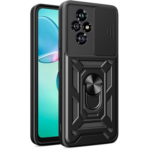 Honor 200 Kılıf Zırhlı Standlı Silikon Sürgülü Kamera Korumalı Tank Kapak - Siyah