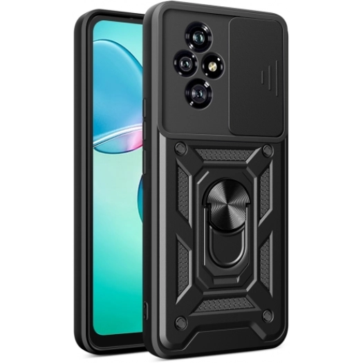 Honor 200 Kılıf Zırhlı Standlı Silikon Sürgülü Kamera Korumalı Tank Kapak - Siyah