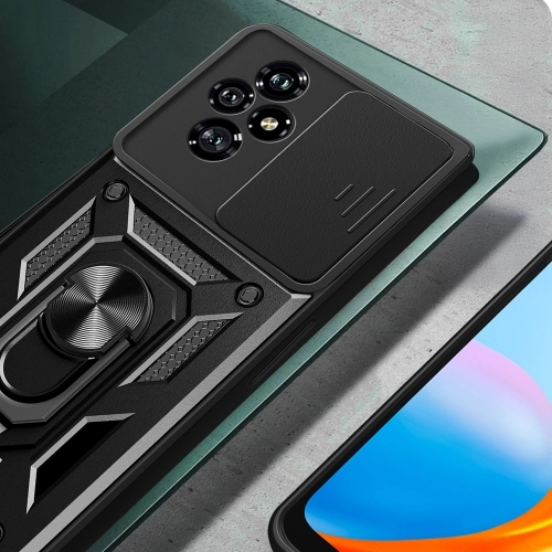 Honor 200 Kılıf Zırhlı Standlı Silikon Sürgülü Kamera Korumalı Tank Kapak - Siyah