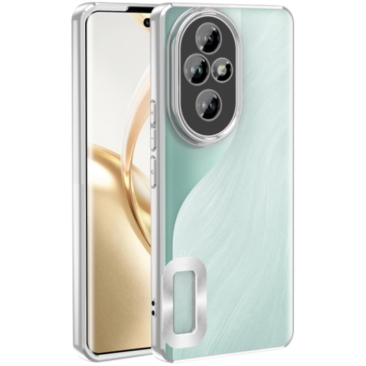 Honor 200 Pro Kılıf Kamera Lens Korumalı Şeffaf Renkli Logo Gösteren Parlak Kapak - Gümüş