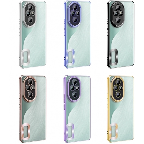 Honor 200 Pro Kılıf Kamera Lens Korumalı Şeffaf Renkli Logo Gösteren Parlak Kapak - Rose Gold