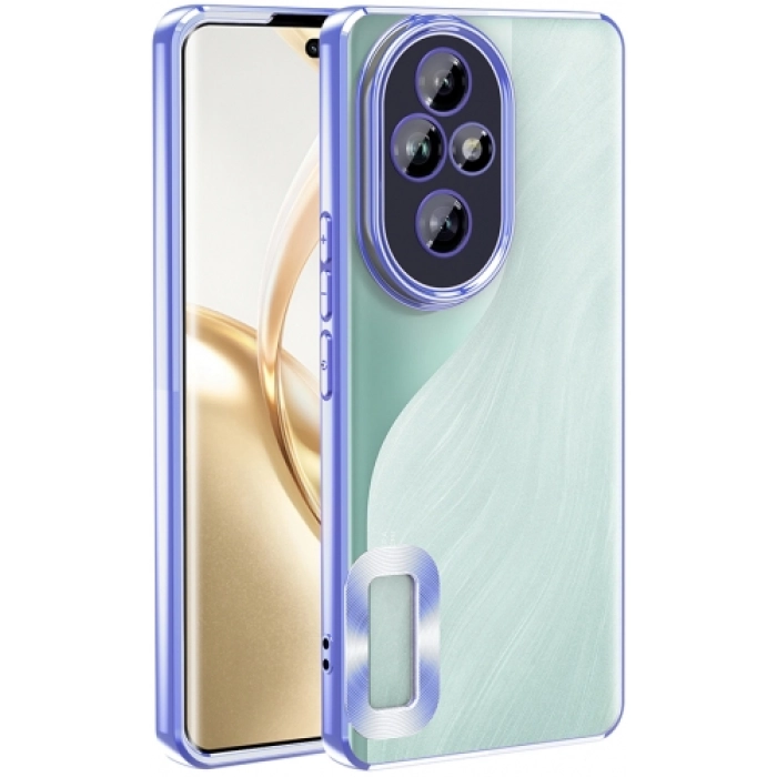 Honor 200 Pro Kılıf Kamera Lens Korumalı Şeffaf Renkli Logo Gösteren Parlak Kapak - Sierra Mavi