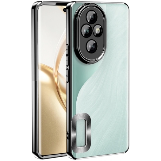 Honor 200 Pro Kılıf Kamera Lens Korumalı Şeffaf Renkli Logo Gösteren Parlak Kapak - Siyah