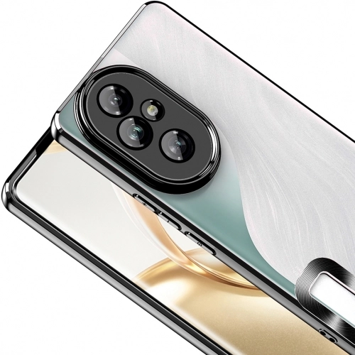 Honor 200 Pro Kılıf Kamera Lens Korumalı Şeffaf Renkli Logo Gösteren Parlak Kapak - Siyah