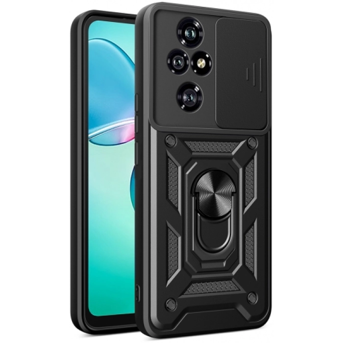 Honor 200 Pro Kılıf Zırhlı Standlı Silikon Sürgülü Kamera Korumalı Tank Kapak - Siyah