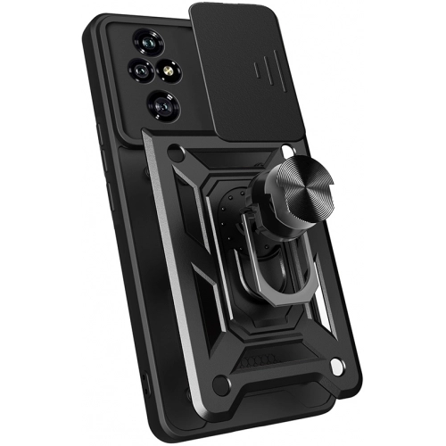 Honor 200 Pro Kılıf Zırhlı Standlı Silikon Sürgülü Kamera Korumalı Tank Kapak - Siyah