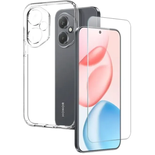 Honor 400 Kılıf Silikon Şeffaf Esnek Kapak ve Maxi Ekran Koruyucu Kırılmaz Cam Set - Şeffaf