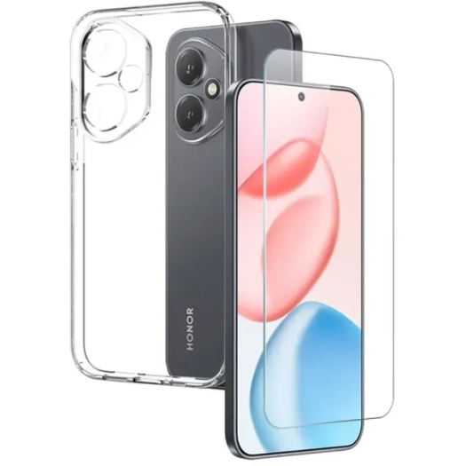 Honor 400 Kılıf Silikon Şeffaf Esnek Kapak ve Maxi Ekran Koruyucu Kırılmaz Cam Set - Şeffaf