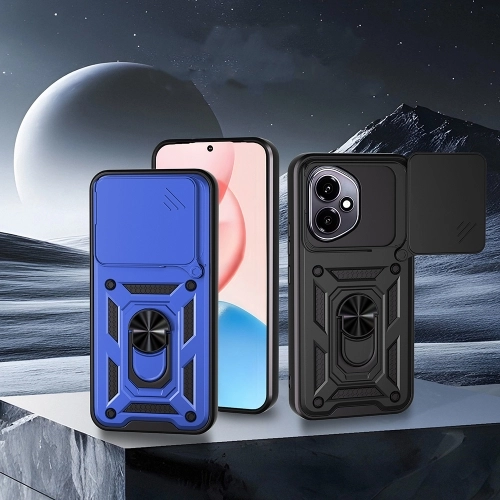 Honor 400 Kılıf Zırhlı Standlı Silikon Sürgülü Kamera Korumalı Tank Kapak - Mavi