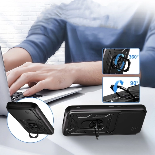 Honor 400 Kılıf Zırhlı Standlı Silikon Sürgülü Kamera Korumalı Tank Kapak - Mavi