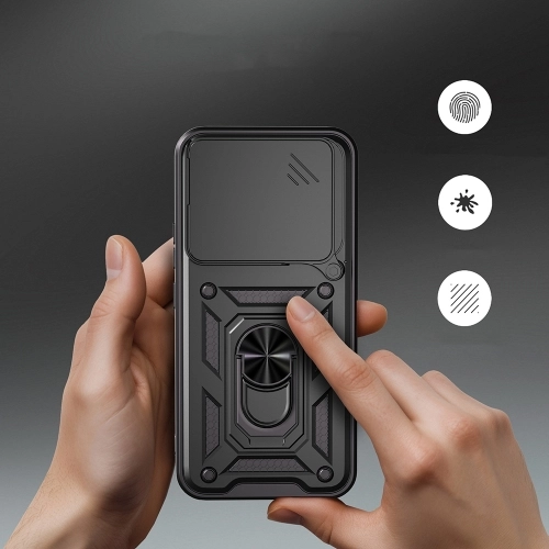 Honor 400 Kılıf Zırhlı Standlı Silikon Sürgülü Kamera Korumalı Tank Kapak - Siyah