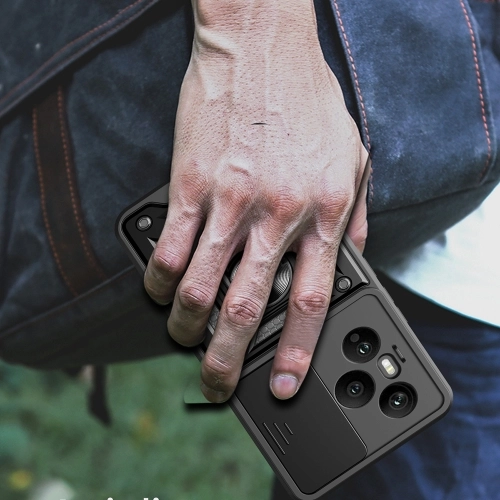 Honor 400 Pro Kılıf Zırhlı Standlı Silikon Sürgülü Kamera Korumalı Tank Kapak - Mavi