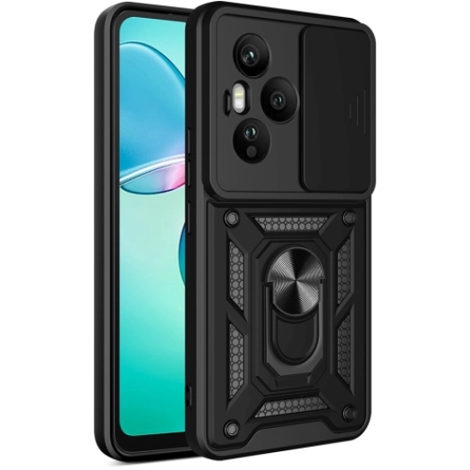 Honor 400 Pro Kılıf Zırhlı Standlı Silikon Sürgülü Kamera Korumalı Tank Kapak - Siyah