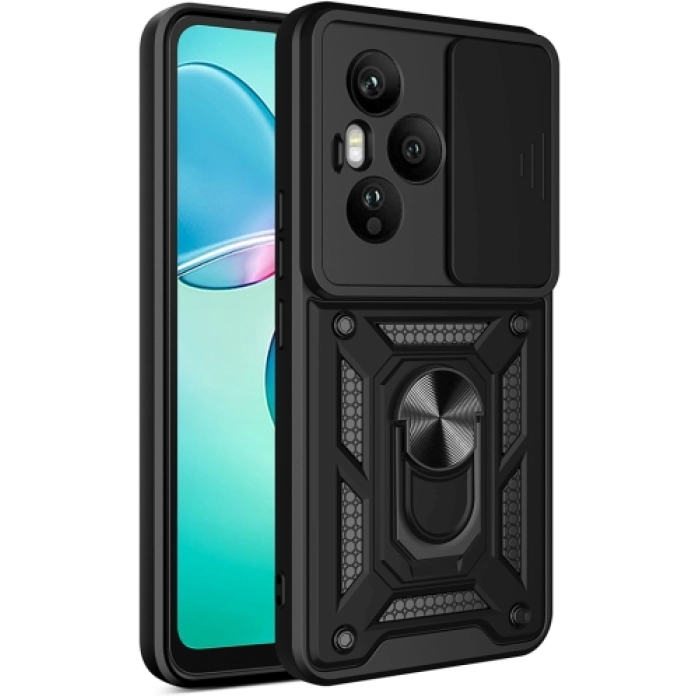 Honor 400 Pro Kılıf Zırhlı Standlı Silikon Sürgülü Kamera Korumalı Tank Kapak - Siyah