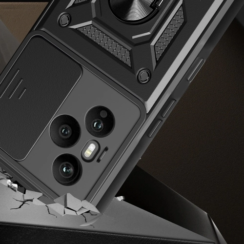 Honor 400 Pro Kılıf Zırhlı Standlı Silikon Sürgülü Kamera Korumalı Tank Kapak - Siyah