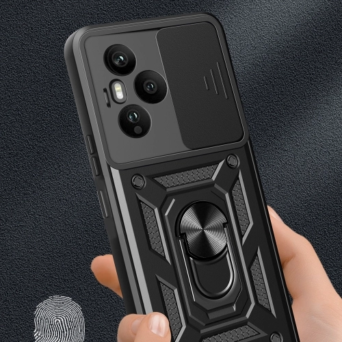 Honor 400 Pro Kılıf Zırhlı Standlı Silikon Sürgülü Kamera Korumalı Tank Kapak - Siyah