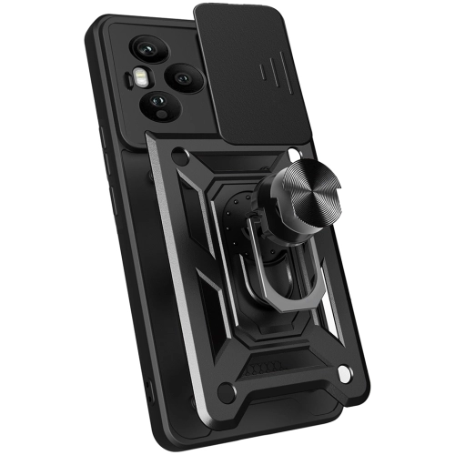 Honor 400 Pro Kılıf Zırhlı Standlı Silikon Sürgülü Kamera Korumalı Tank Kapak - Siyah